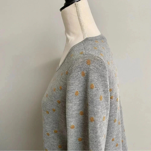 LOFT Gray Gold Foil Polka Dot Sweater Pullover Metallic Detail Size Large - Picture 8 of 15